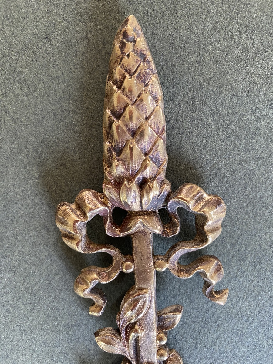 Pair Of 19th Century Ornamental Bronzes. Thyrsus, Ribbon And Foliage.-photo-3