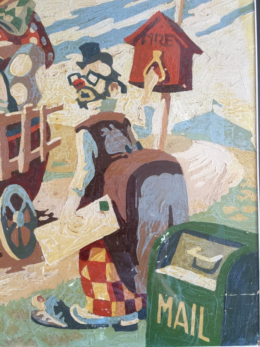 “three Clowns. By Car ! Oil On Paper.-photo-3