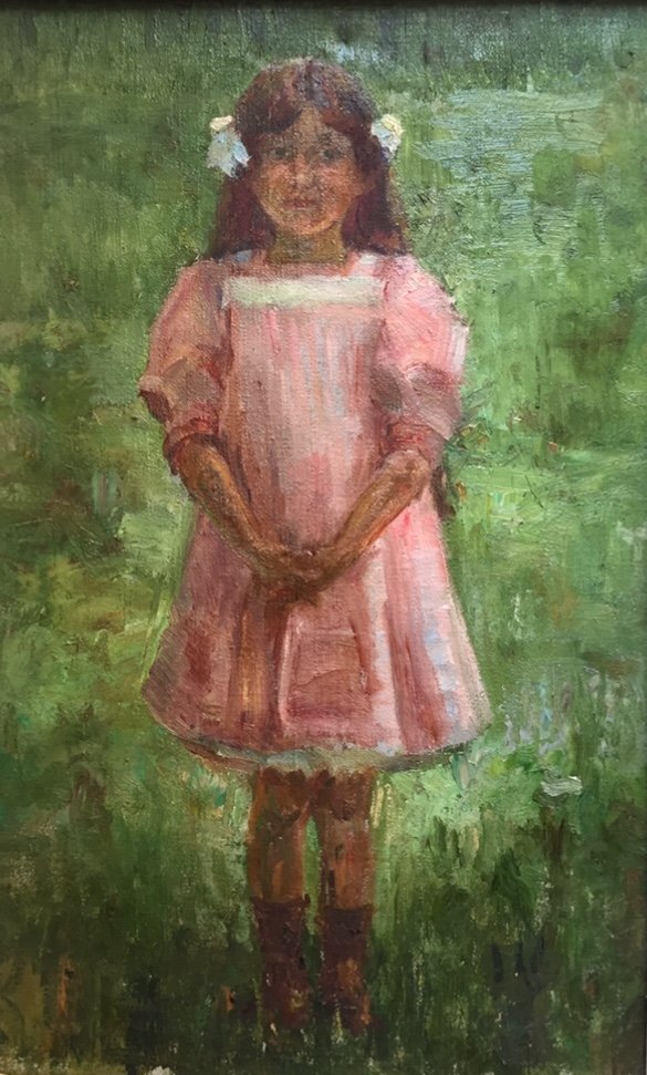 « Fillette à la Robe Rose ». Huile Sur Toile. Ecole française fin XIXème.