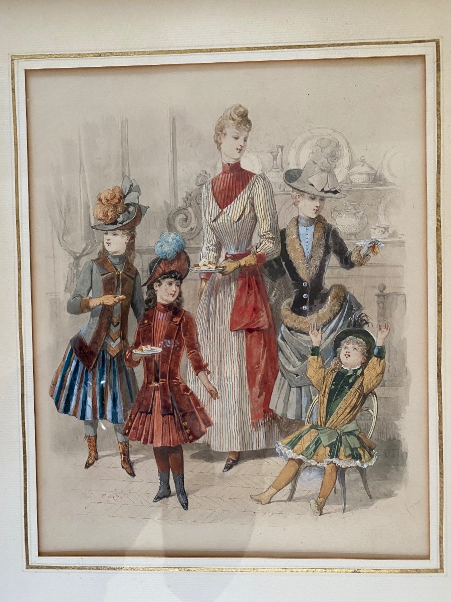 «  Le Goûter ». Fashion Watercolor. Jules David. 1887.-photo-2