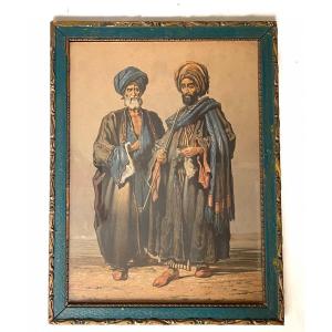 Amedeo Preziosi. “portrait De Deux  Personnages Orientaux” Lithographie En Couleur XIX ème. 