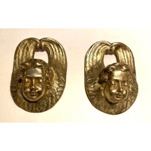 Cherub Heads. Two 19th Century Ornamental Bronzes.