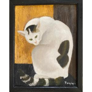 Raymonde Pagegie. " Cat". Oil On Panel Mid 20th Century.