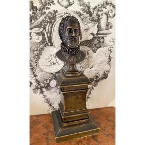 Bust Of King Henry Iv. Small Library Bronze. 19th Century. 