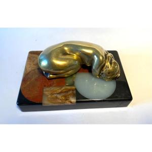 Marie- Jo Bourron. “female Nude”. 20th Century Bronze Paperweight. 