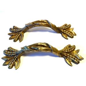 Pair Of 19th Century Bronze Handles. Wheat Stalks. 