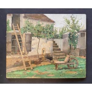 Pierre Petit-gérard. “farmyard In Alsace”. Oil On Panel Late 19th Century.