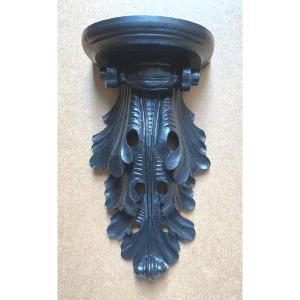 Console. Wall Table. Solid Wood, Carved And Blackened, 19th Century. Acanthus Leaf Decoration. 