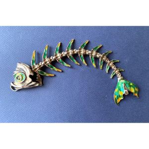 Pietro Sorini. Articulated Silver And Enamel Bracelet. Fish Skeleton. Italy 60s/70s.