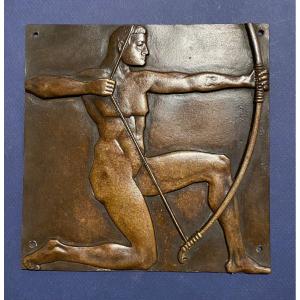 «L’ Archer ». Plaque En Bronze Art Déco. Bas Relief.