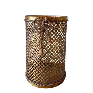 Li Puma. Openwork And Gilded Metal Basket. Italy, Mid-20th. Passementerie Decoration. 