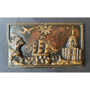 19th  Bronze Plaque. Bas-relief. Return Of The Ashes Of Napoleon 1st. 1840.