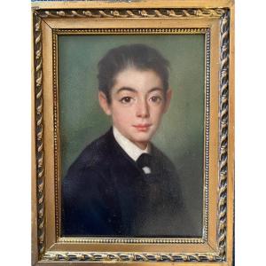 Portrait Of A Young Boy. Framed Oil On Cardboard. French School, 19th Century. 