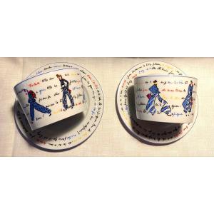 Sonia Rykiel. Porcelain Head To Head. Cups And Saucers. 90s. 