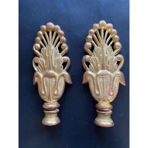 Pair Of Decorative Gilded Woods. 19th Century. Palmettes. 