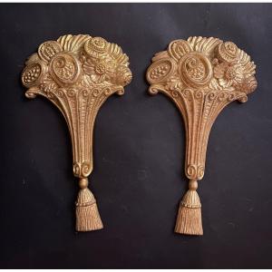 Pair Of Art Deco Ornamental Bronzes. Flower Baskets And Passementerie Tassel. 