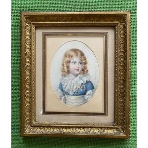 "portrait Of The King Of Rome". Napoleon II Called The Eaglet. Framed Watercolor After Isabey. 1819.