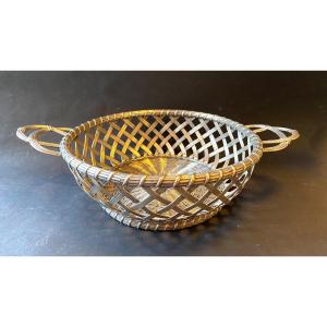 Basket In Woven Silver Metal. Mid 20th Century. 