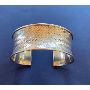 Bracelet Manchette En Argent. Motif Tresse. Années 70. 