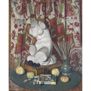 Cécile Hertz- Eyrolles. «Dans L’atelier. Nature Morte ».  Huile Sur Toile Début XXème.