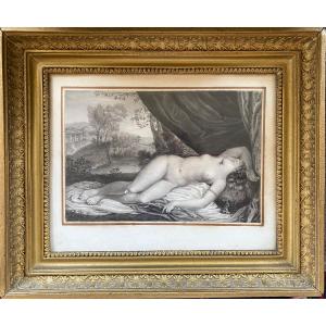 Etienne Bouchardy. “. Sleeping Venus”. Framed Charcoal Drawing, Early 19th. After Titian.