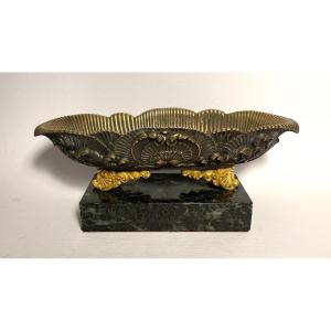 Bronze Pen Tray / Pen Holder, Early 19th. Shell And Acanthus Decor With Two Patinas 