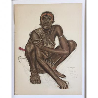 Homme Africain Accroupi. Lithographie d’A. Iacovleff.