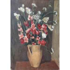 Bouquet De Fleurs Des Champs. Huile Sur Toile. Antoinette Destrem. 1923