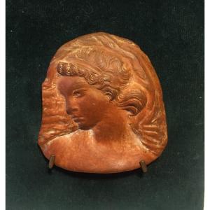Remo Rossi. “portrait Of Woman”. Terracotta Medallion.
