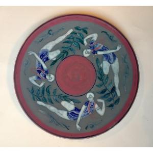 Large Ceramic Dish Mid XXth Century. Decor Of Bathers.