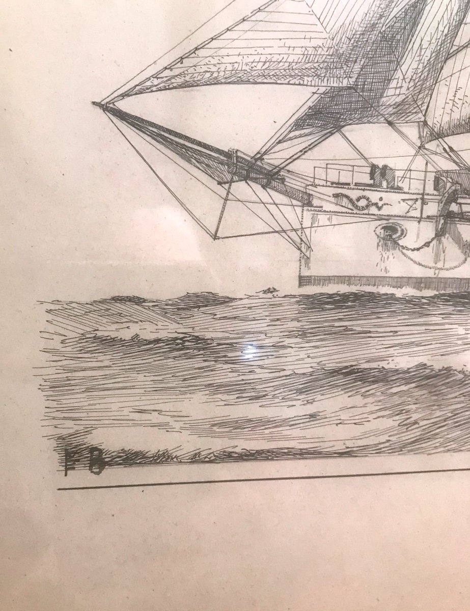 Dessin à La Plume De Frédéric Bernelle  "la Marine à voile "-photo-3