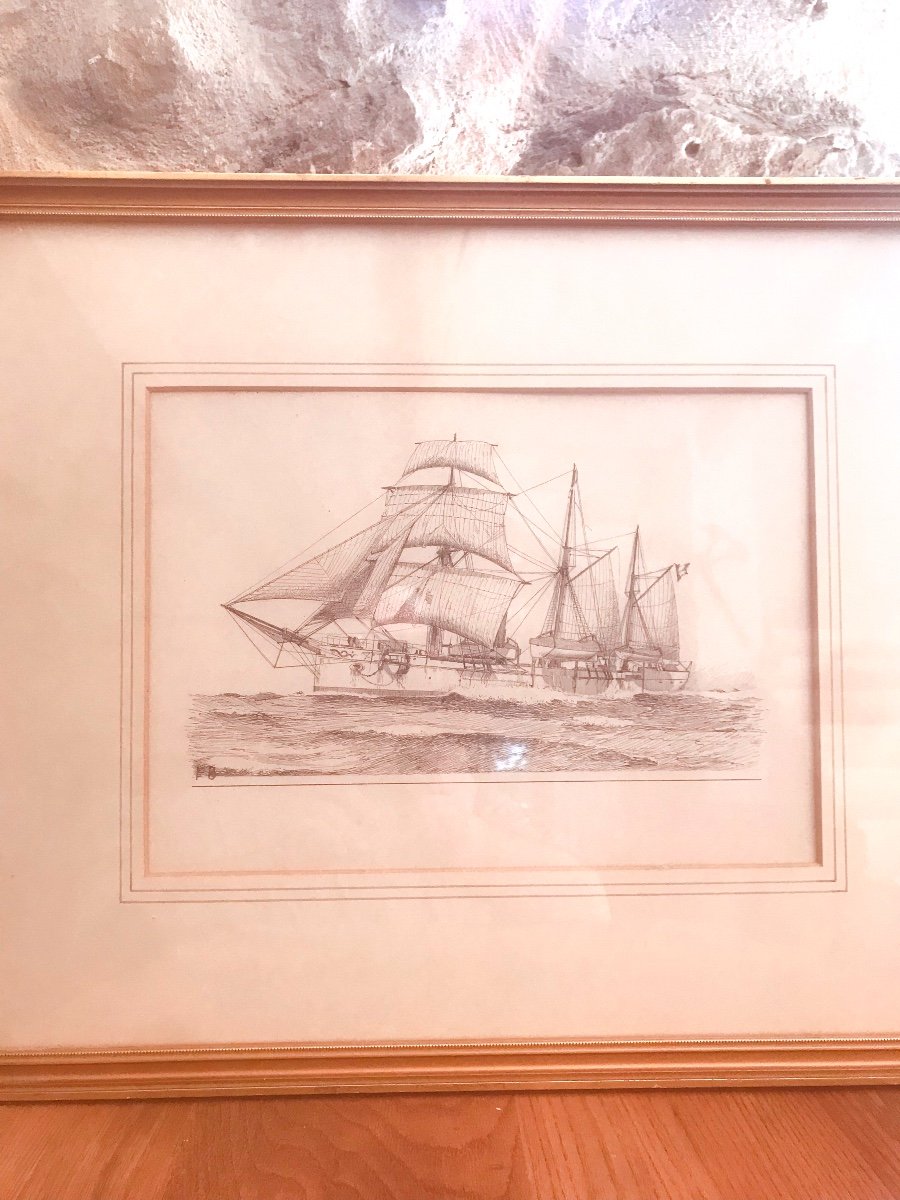 Dessin à La Plume De Frédéric Bernelle  "la Marine à voile "-photo-4