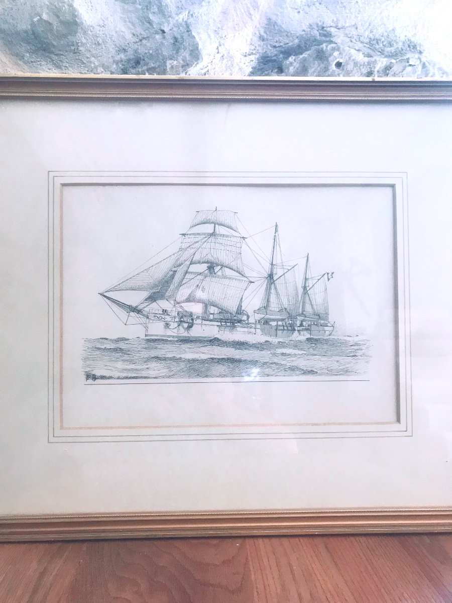 Dessin à La Plume De Frédéric Bernelle  "la Marine à voile "-photo-1