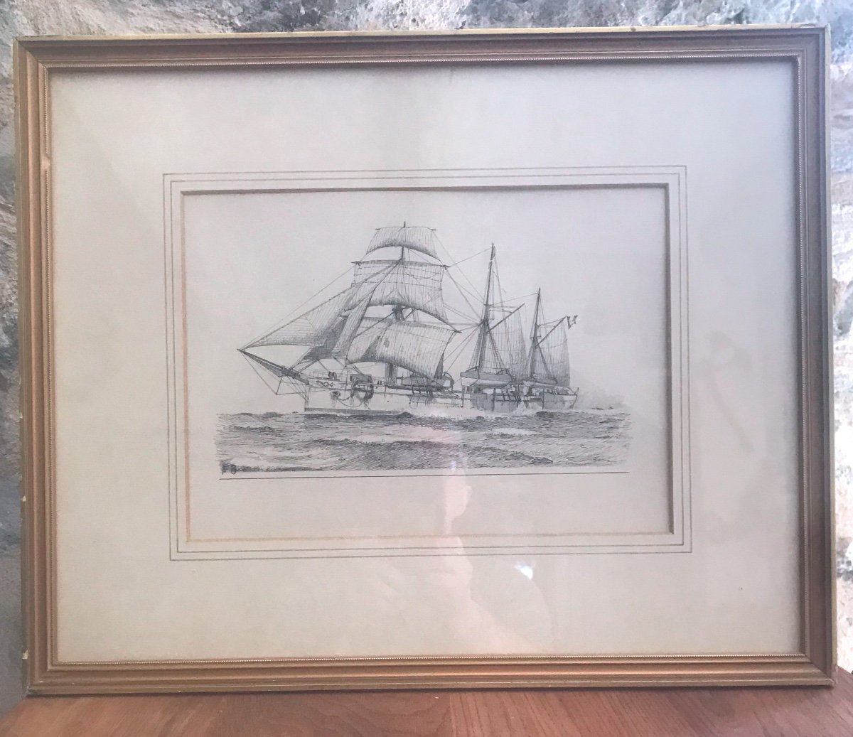 Dessin à La Plume De Frédéric Bernelle  "la Marine à voile "