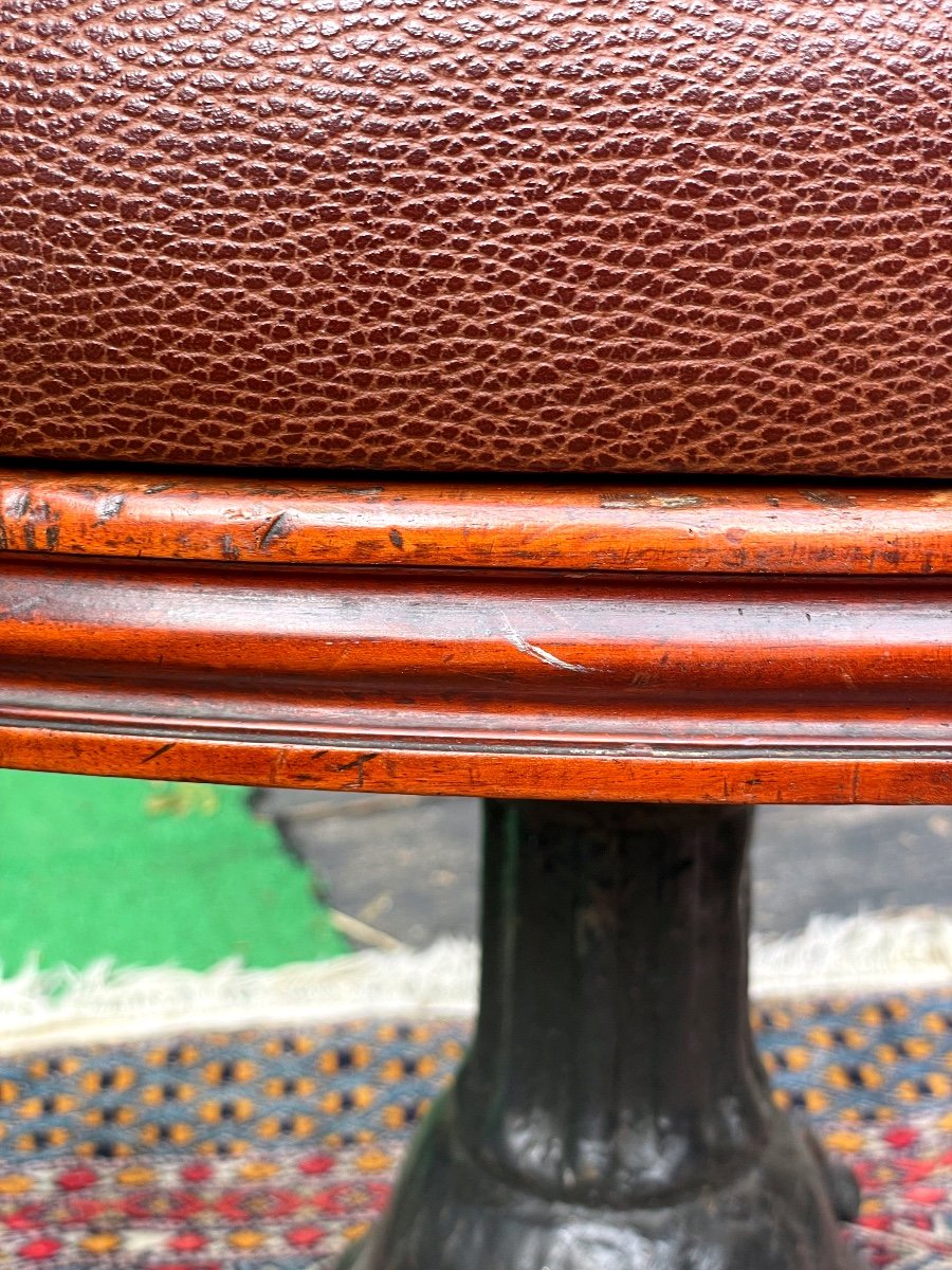 American Swivel Walnut Office Chair With Leather Seat, Cast Iron Legs Circa 1900-photo-4