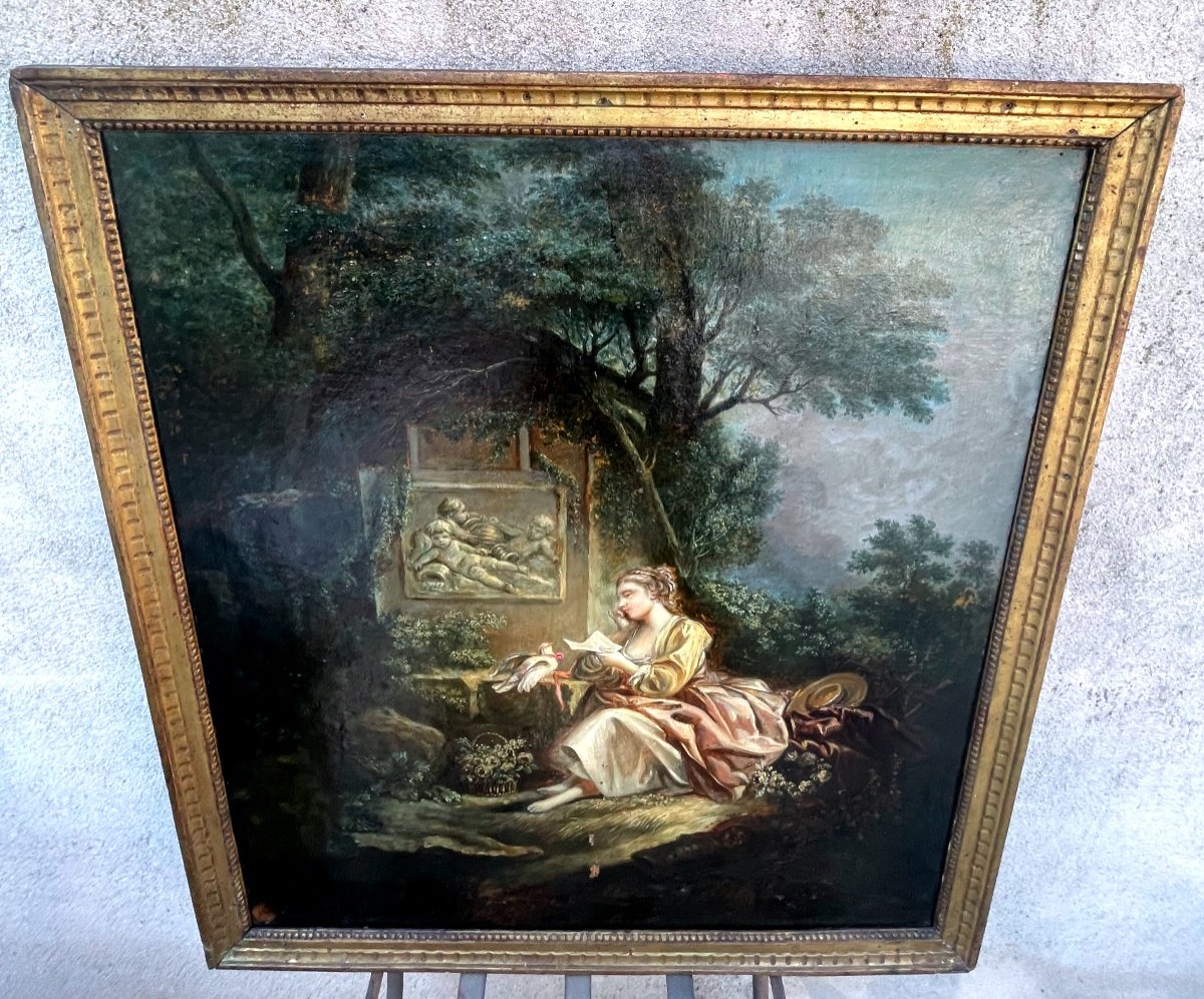 Reverse Painting After François Boucher "the Discreet Messenger"-photo-8