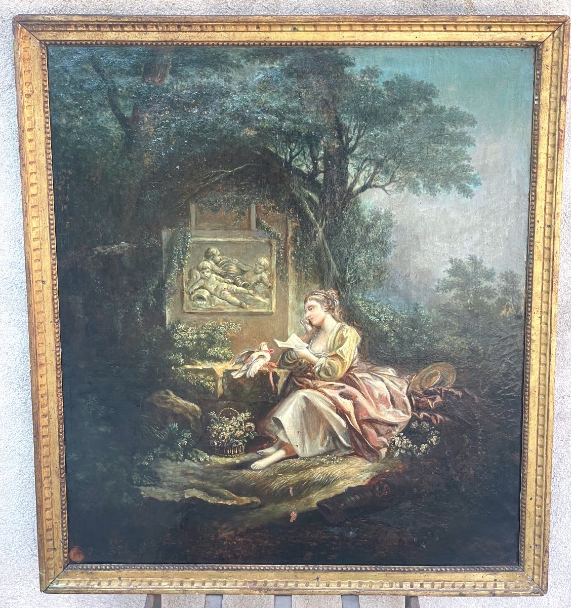 Reverse Painting After François Boucher "the Discreet Messenger"