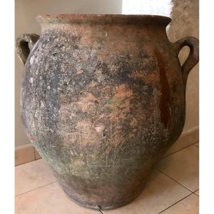 Large Partially Glazed Terracotta Jar
