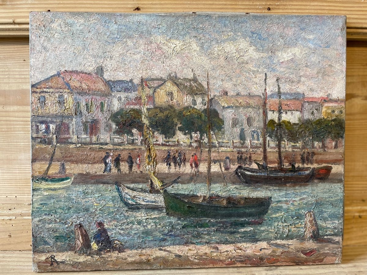 Oil On Canvas Depicting A Port 