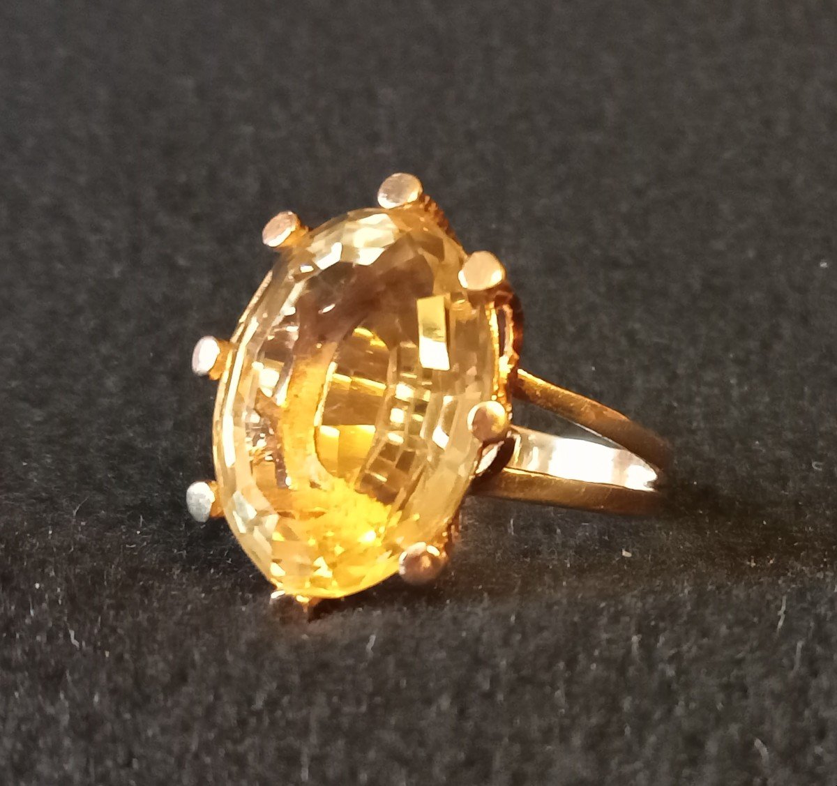 Citrine And 18 Kt Gold Ring Vintage 1960 1970-photo-2