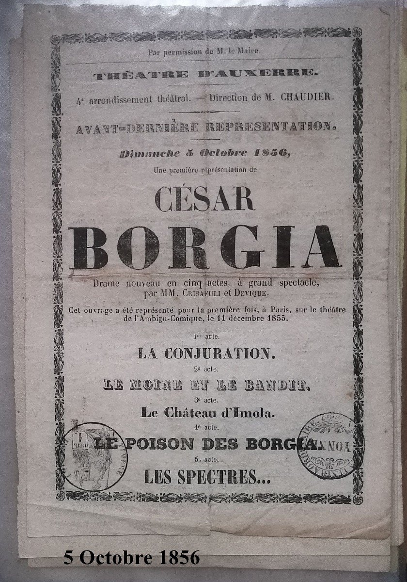 Exceptional Collection Of Programs From The Theater Of The City Of Auxerre From The Mid-19th Century.-photo-5