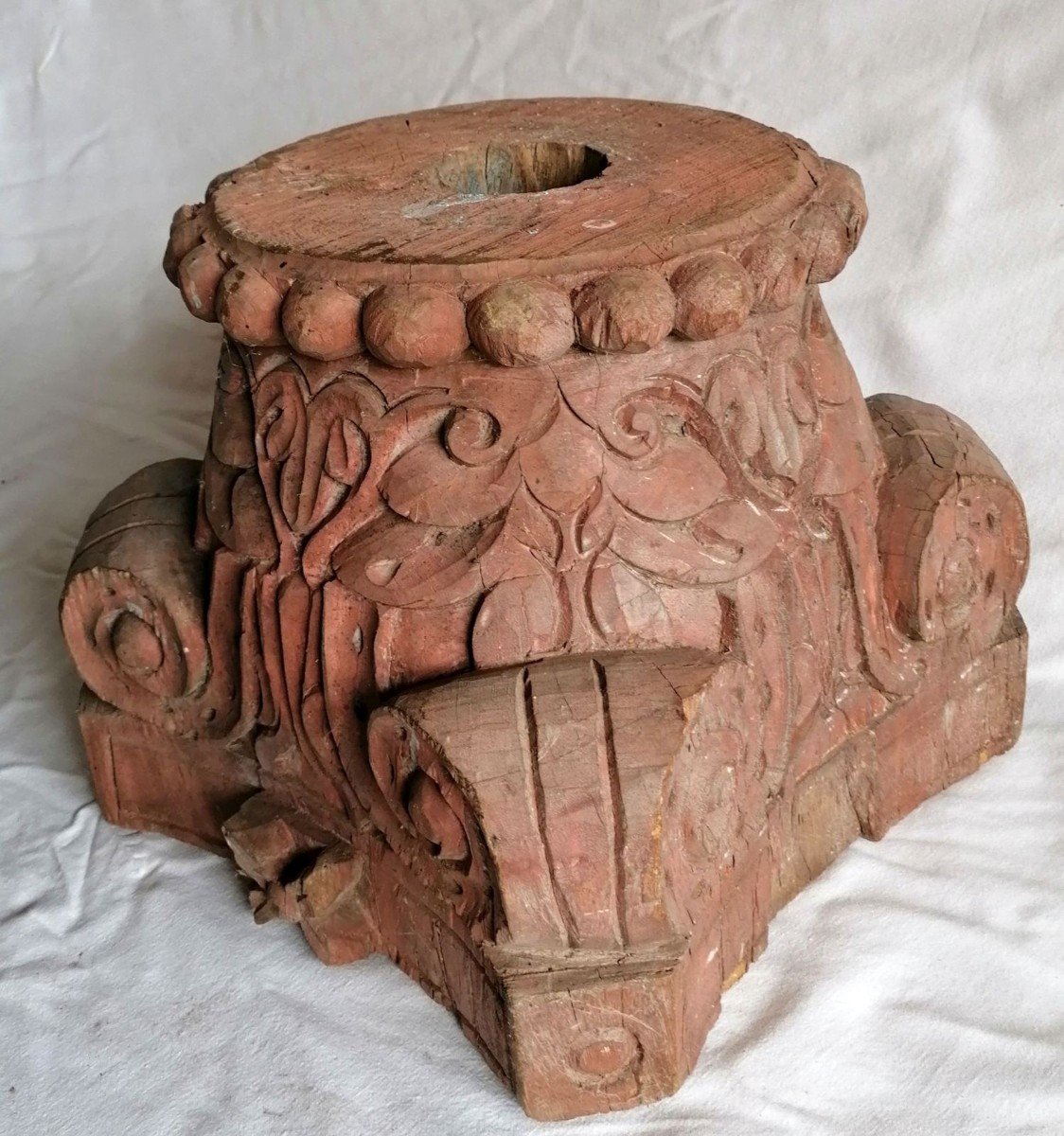 Pair Of Carved Wooden Capitals Or Bases -photo-1