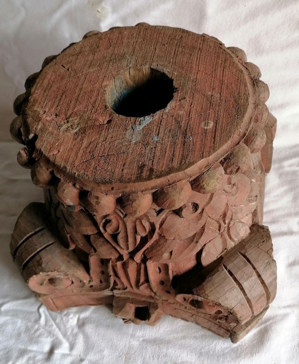 Pair Of Carved Wooden Capitals Or Bases -photo-5