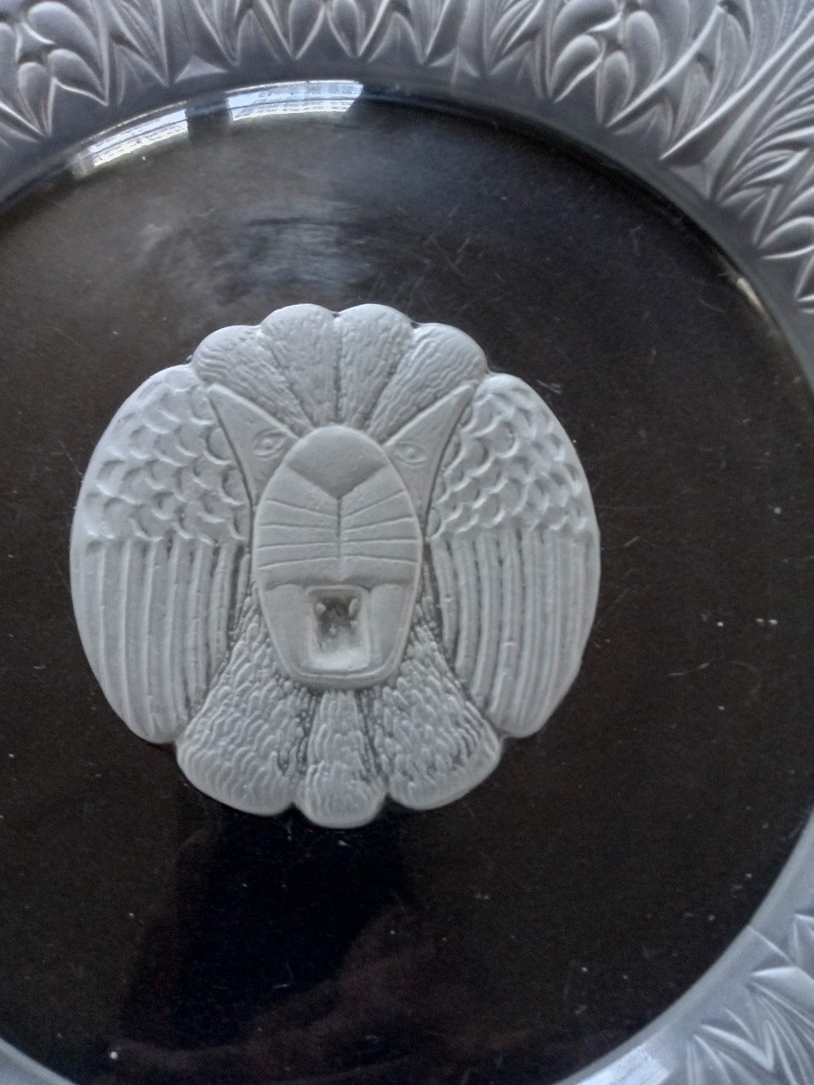 Art Deco Lion Head Frosted Glass Dish.-photo-3