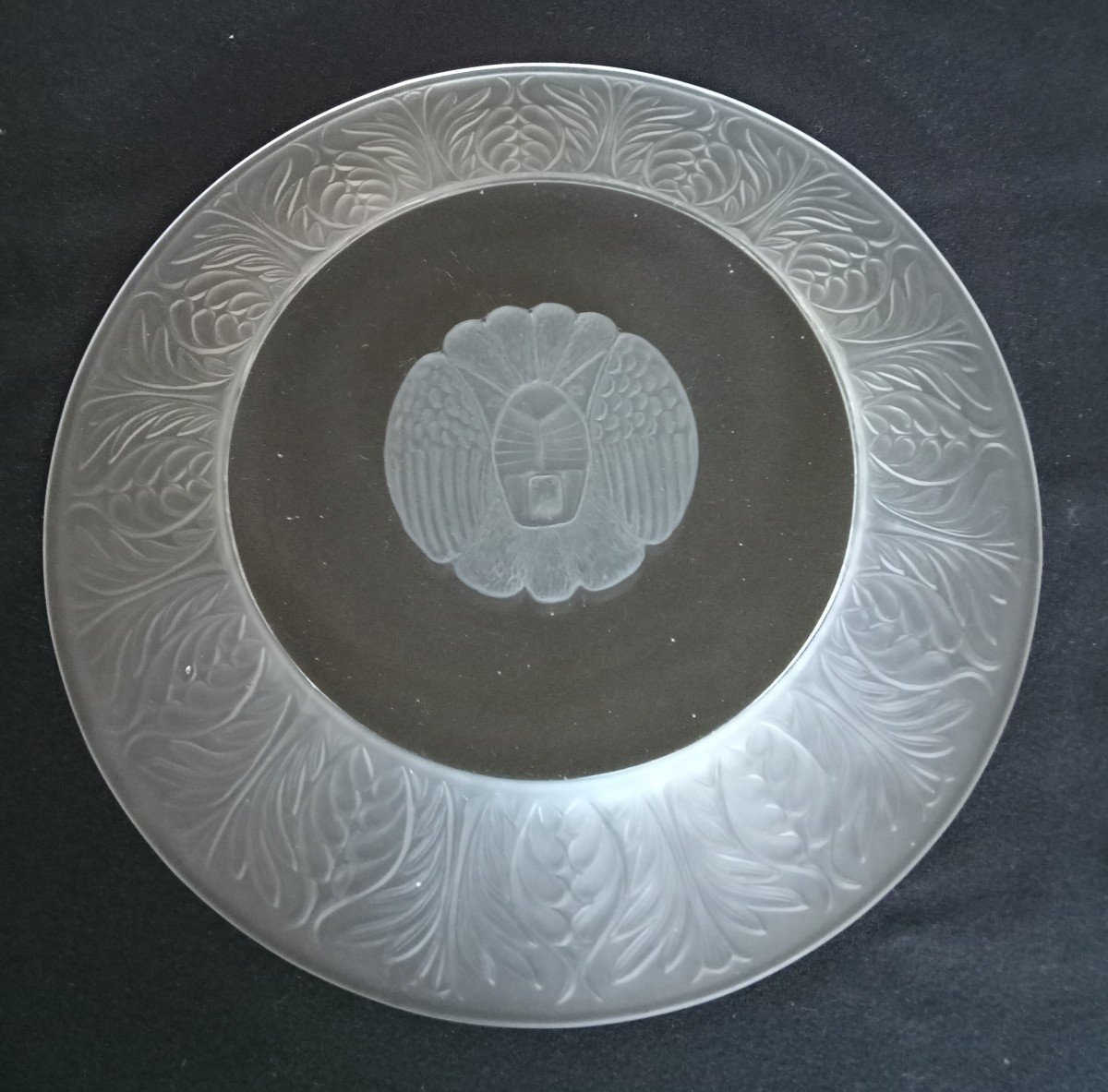 Art Deco Lion Head Frosted Glass Dish.-photo-3