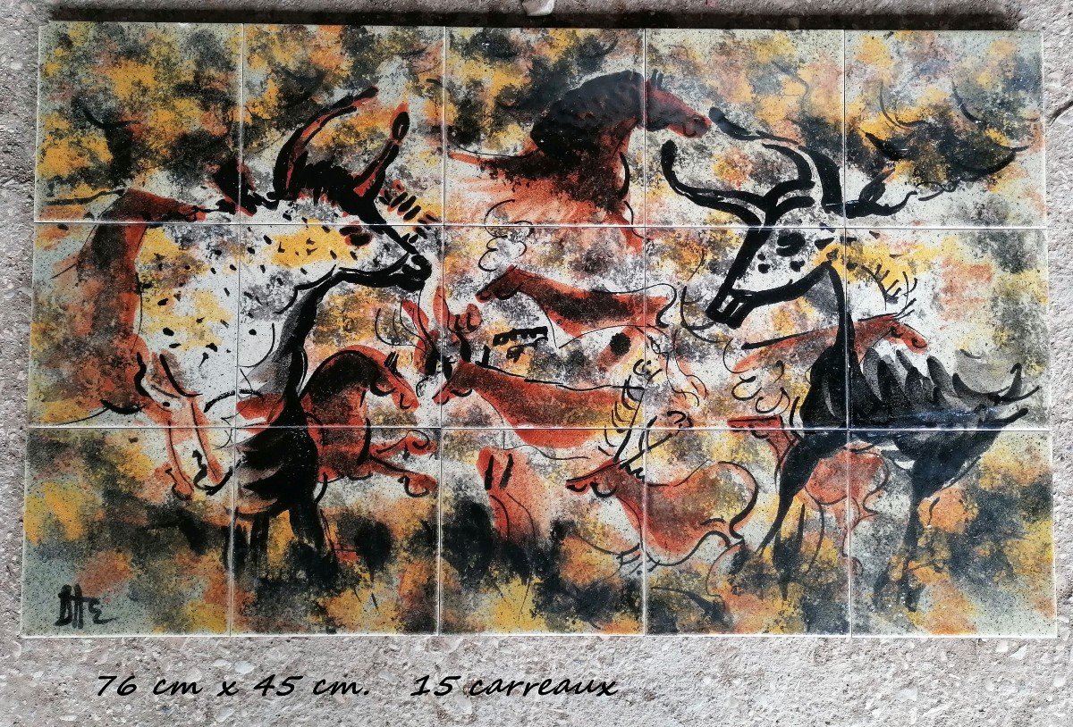 Les grottes de Lascaux. Peintures rupestres. Panneau de céramique. C.A.B. Circa 1970-photo-3