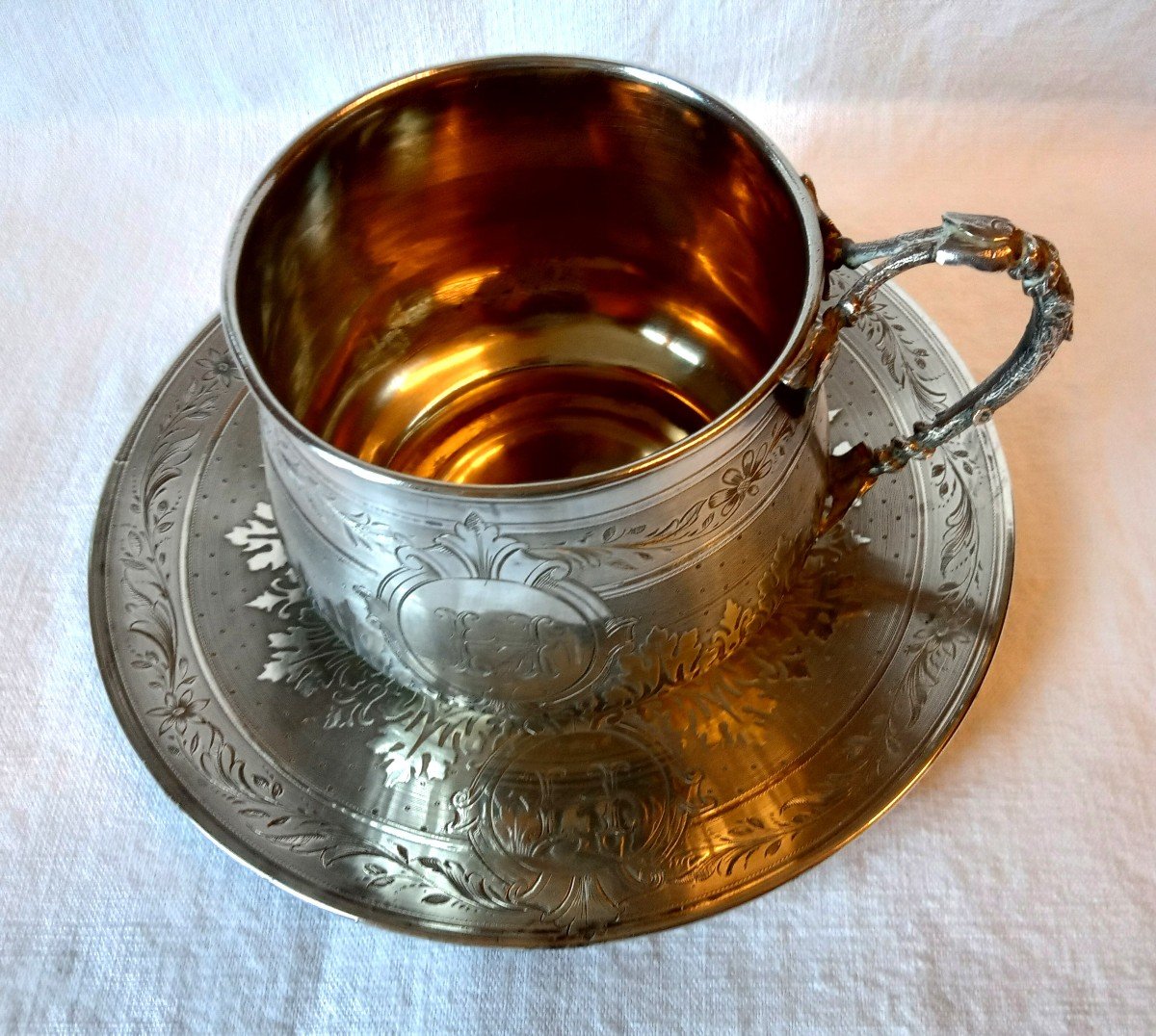 Tasse à Chocolat Argent Massif Art Nouveau 277 Grammes-photo-2