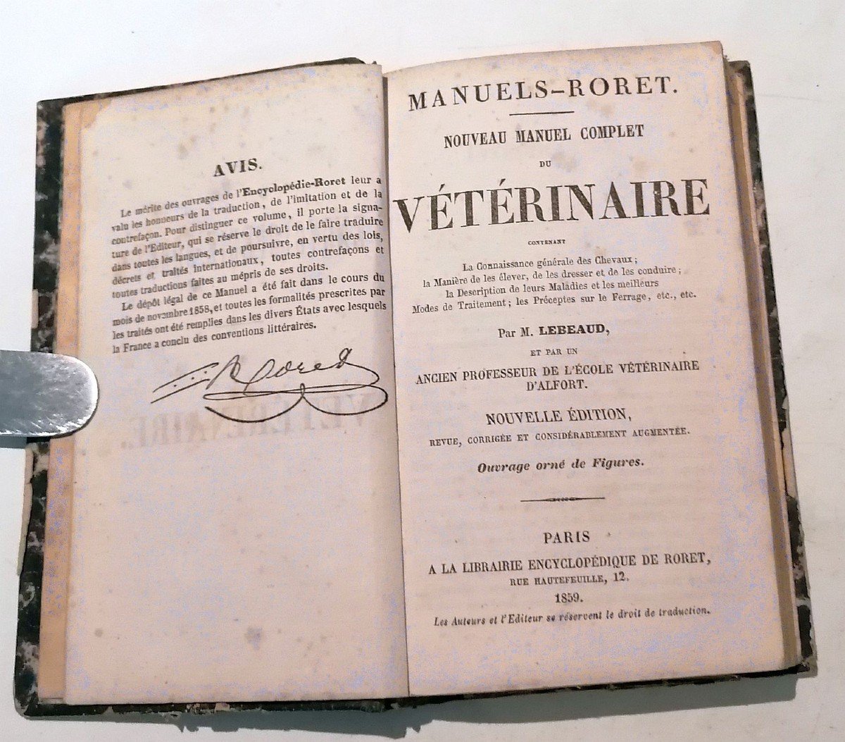 Roret Veterinarian Manual. 1859. Lebeaud. Ex-libris Alexis De Cabriac-photo-1