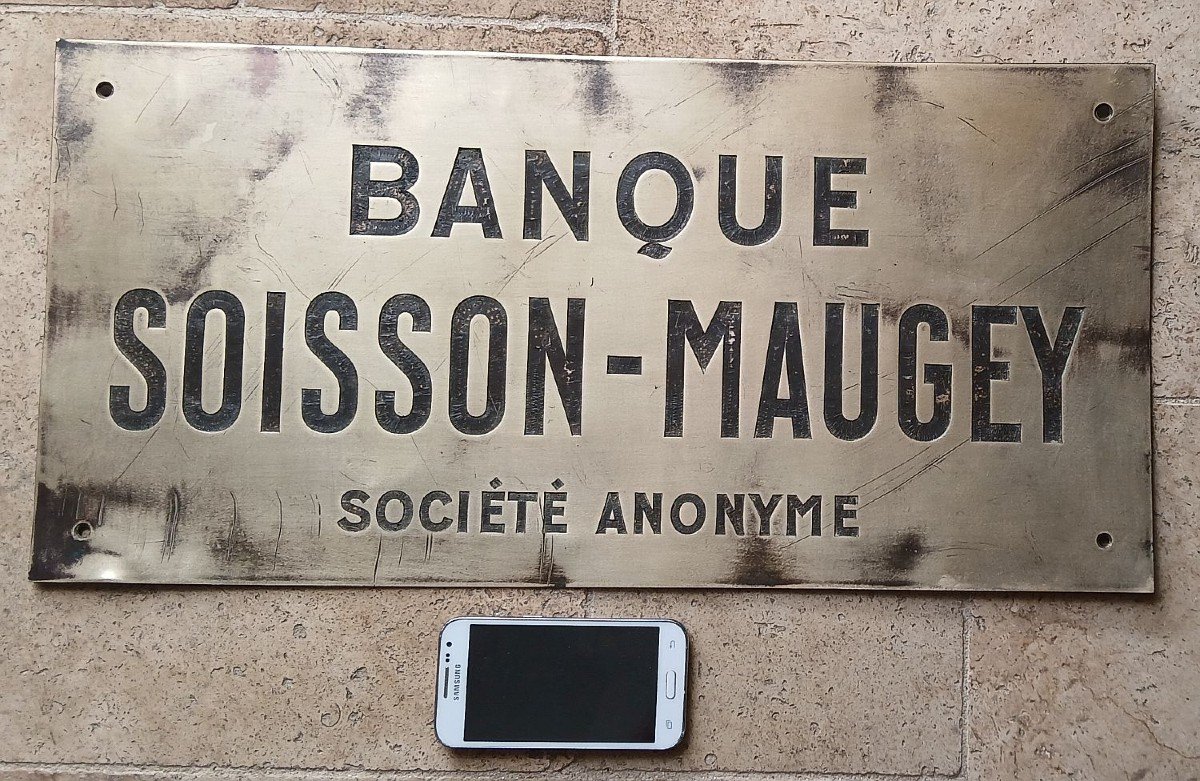 Plaque de cuivre de la Banque Soisson-Maugey (agence de Sens.)-photo-2