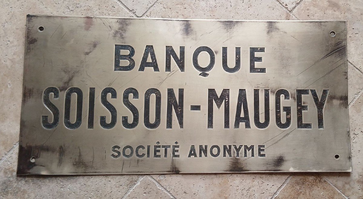 Plaque de cuivre de la Banque Soisson-Maugey (agence de Sens.)-photo-1